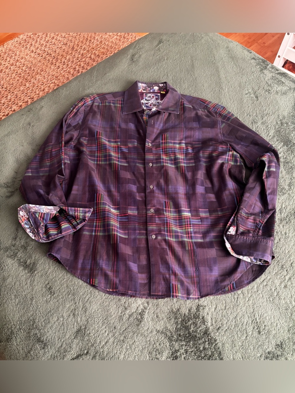 Robert Graham mens Shirt Classic Fit Button Down 3X plaid Print W/ Floral Cuffs